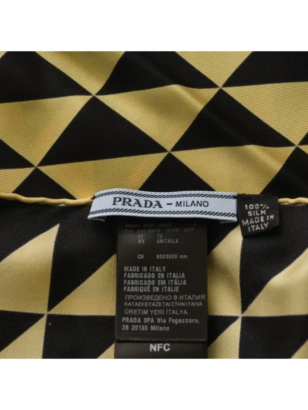 Prada Triangle Logo Print Silk Twill Scarf Black Gold - Picture 4 of 6